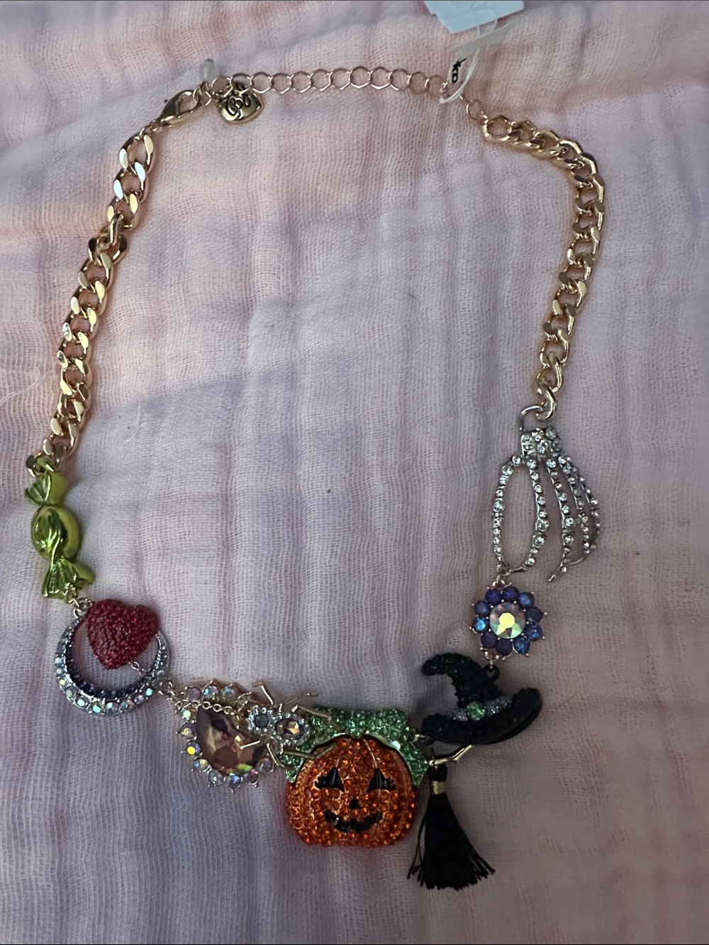 Betsey Johnson Halloween Charm Necklace - Orange, Green & Black Accents NWT - Picture 2 of 4